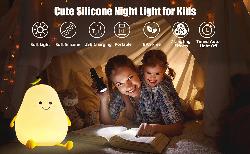 Cute Pear Shaped Silicone Nightlight - Dimmable Seven Colors Cute Pear Shaped Silicone Nightlight - Dimmable Seven Colors