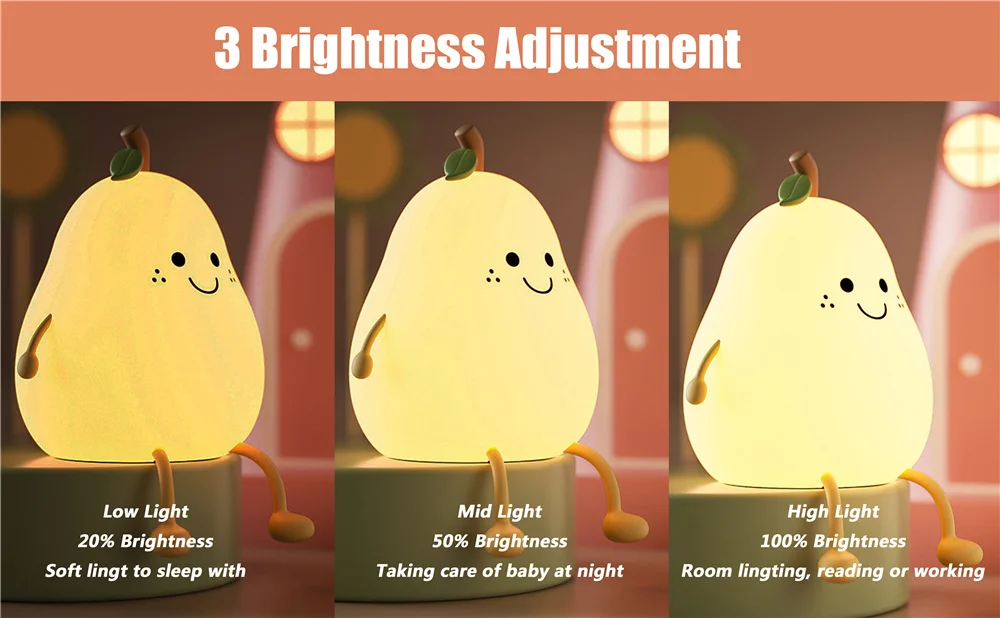 Cute Pear Shaped Silicone Nightlight - Dimmable Seven Colors Cute Pear Shaped Silicone Nightlight - Dimmable Seven Colors