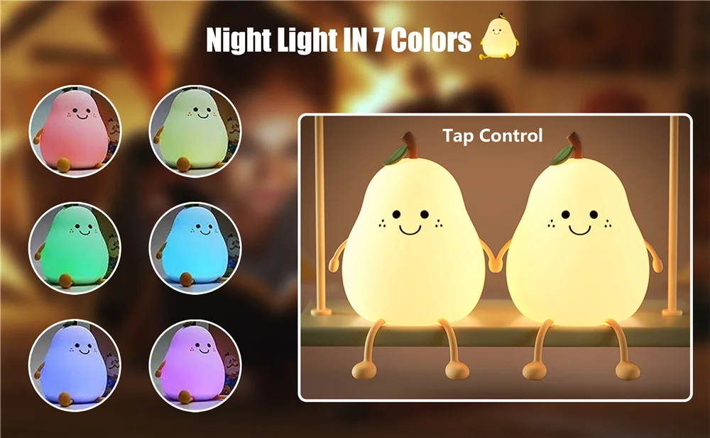 Cute Pear Shaped Silicone Nightlight - Dimmable Seven Colors Cute Pear Shaped Silicone Nightlight - Dimmable Seven Colors