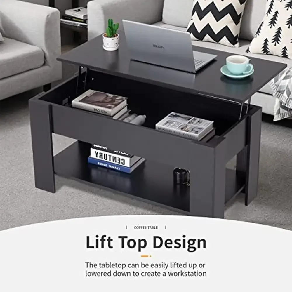 Modern Lift Top Coffee With Storage Shelf Black Modern Lift Top Coffee With Storage Shelf Black