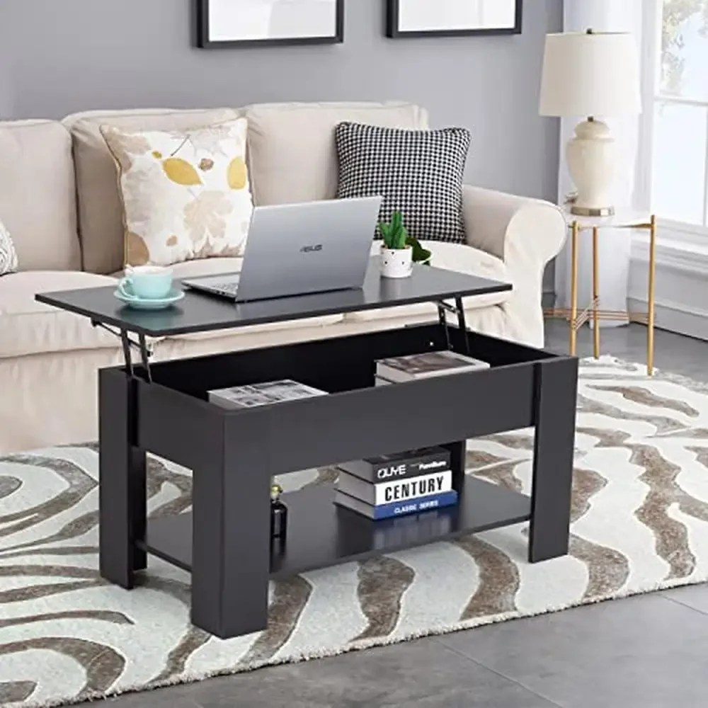 Modern Lift Top Coffee With Storage Shelf Black Modern Lift Top Coffee With Storage Shelf Black