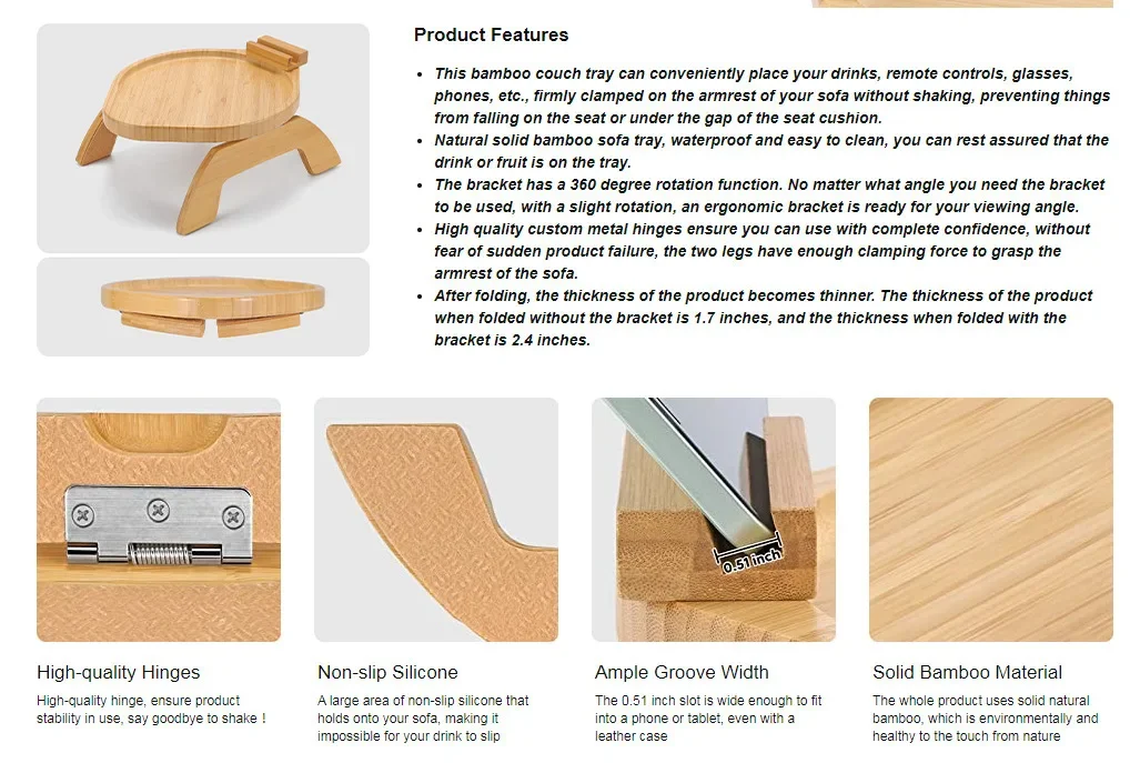 Sofa Armrest Tray Bamboo With Mobile Phone Holder Sofa Armrest Tray Bamboo With Mobile Phone Holder