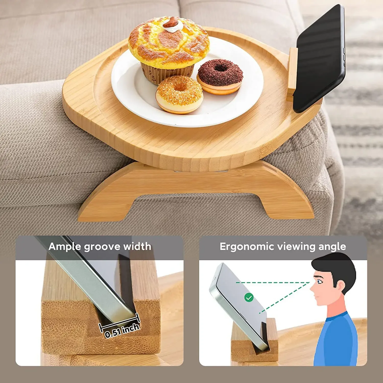 Sofa Armrest Tray Bamboo With Mobile Phone Holder Sofa Armrest Tray Bamboo With Mobile Phone Holder