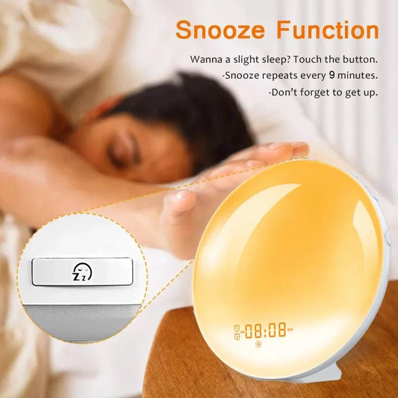 Sunrise Sunset Simulation Awakening Alarm Clock with Colorful Atmosphere Light and FM Radio Function.Relaxed Natural Sound Tunes